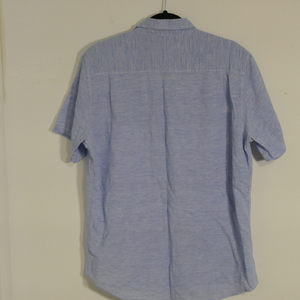 Weatherproof Vintage Mens Shirt M Blue Striped Linen Blend Coastal Casual Preppy - Picture 8 of 9
